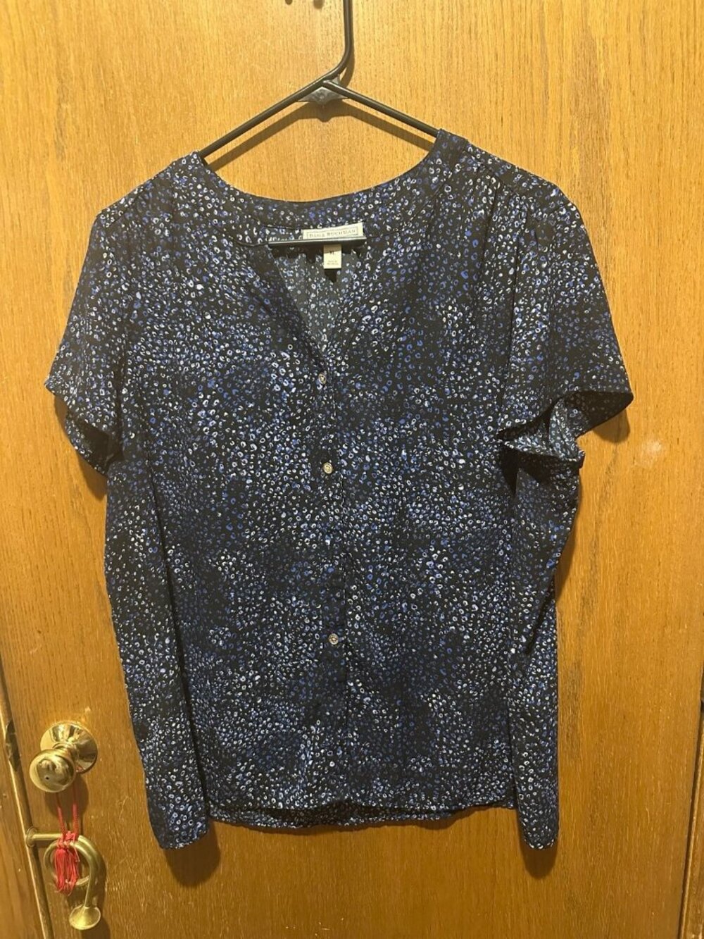 Dana Buchman XL Women’s Black Blue Abstract Print Button Front Blouse Top